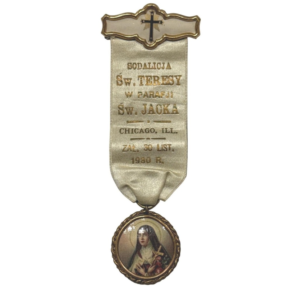 St Therese Lisieux Ribbon Image St Hyacinth Chicago Vintage Polish Sodality 30s